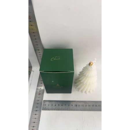 Lumanare de Craciun Parfumata, , Lumanare Rotativa cu Aromaterapie, Model Brad de Craciun forma Lunga, din Ceara de Soia, 11 x 8 x 8 cm, Alb [6]