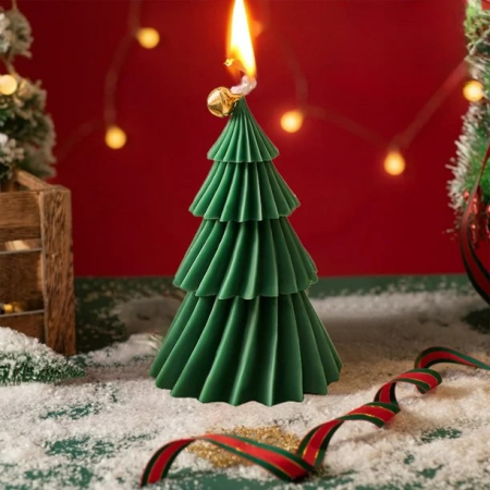 Lumanare de Craciun Parfumata, , Lumanare Rotativa cu Aromaterapie, Model Brad de Craciun forma Lunga, din Ceara de Soia, 11 x 8 x 8 cm, Verde [3]