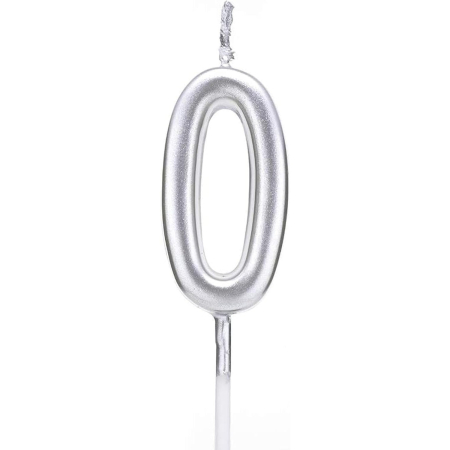 Lumanari si Toppere - Lumanare de Tort, , Model Cifra 0, Party, 4.5 x 2.5 cm, din Parafina, Argintiu