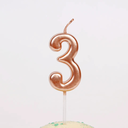 Lumanare de Tort, , Model Cifra 3, Party, 4.5 x 2.5 cm, din Parafina, Rose Gold [3]