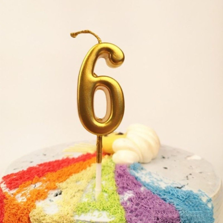 Lumanare de Tort, , Model Cifra 6, Party, 4.5 x 2.5 cm, din Parafina, Auriu [1]