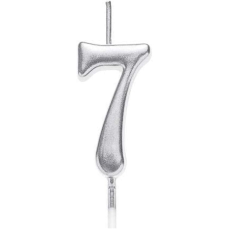 Lumanari si Toppere - Lumanare de Tort, , Model Cifra 7, Party, 4.5 x 2.5 cm, din Parafina, Argintiu