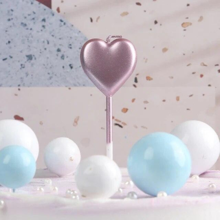 Lumanare de Tort, , Model Inima, Party, 8.5 x 3 cm, Roz Gold [2]