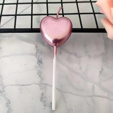 Lumanare de Tort, , Model Inima, Party, 8.5 x 3 cm, Roz Gold [3]