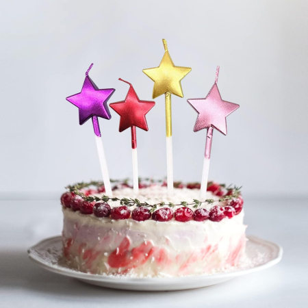 Lumanare de Tort, , Model Steluta, Party, 8.5 x 3.2 cm, Roz Auriu [4]
