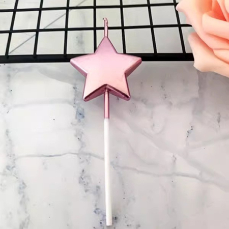 Lumanare de Tort, , Model Steluta, Party, 8.5 x 3.2 cm, Roz Auriu [2]