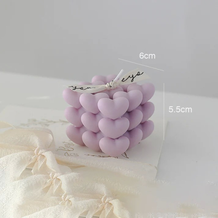 Lumanare Parfumata Decorativa, , Model Abstract Cub din Inimioare, Lumanare pentru Diferite Ocazii, 6 x 5.5 cm, Aroma de Lavanda, Mov [1]