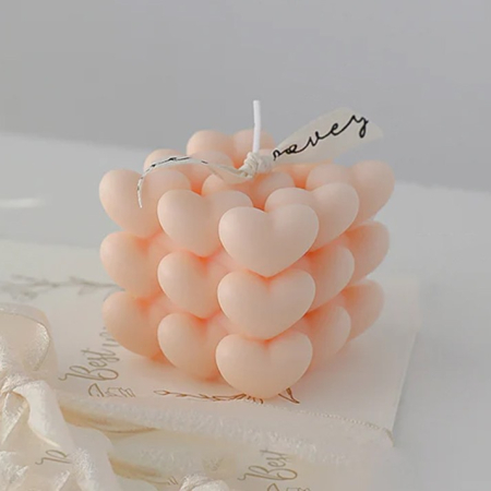 Lumanari - Lumanare Parfumata Decorativa, , Model Abstract Cub din Inimioare, Lumanare pentru Diferite Ocazii, 6 x 5.5 cm, Aroma de Portocala, Portocaliu