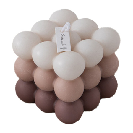 Lumanari - Lumanare Parfumata, , din Ceara De Soia, Model Cub, Gradient in 3 Culori Pale, 6x6x6 cm, Aroma de Busuioc, Maro