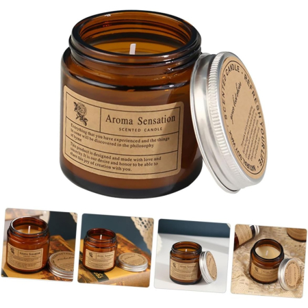 Lumanare Parfumata, , Model Borcan Maro, Aroma de Sare de Mare, din Ceara Vegetala, 6 x 6.5 x 6.5 cm, Maro [4]