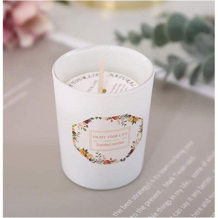 Lumanare Parfumata, , Model Pahar Alb Mat, Aroma de Ceai Verde si Floare de Portocal, din Ceara de Soia, 6.2 x 5.2 cm, Alb [2]