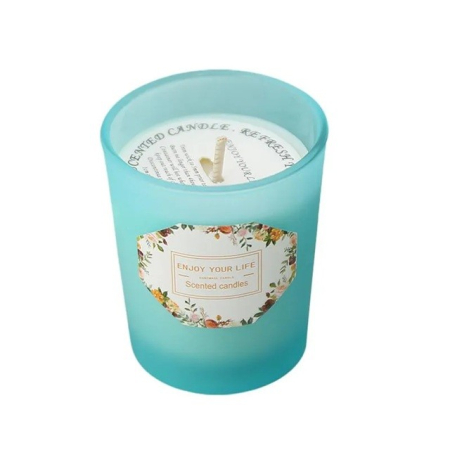 Lumanare Parfumata, , Model Pahar Albastru, Aroma de Lime si Busuioc, din Ceara de Soia, 6.2 x 5.2 cm, Albastru [3]