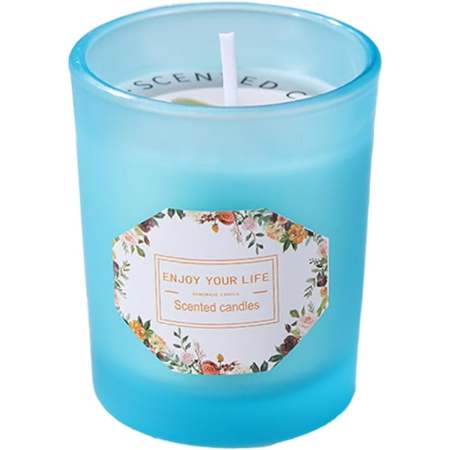 Lumanari - Lumanare Parfumata, , Model Pahar Albastru, Aroma de Lime si Busuioc, din Ceara de Soia, 6.2 x 5.2 cm, Albastru