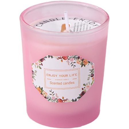 Lumanari - Lumanare Parfumata, , Model Pahar Roz, Aroma de Lamaie si Trandafir, din Ceara de Soia, 6.2 x 5.2 cm, Roz