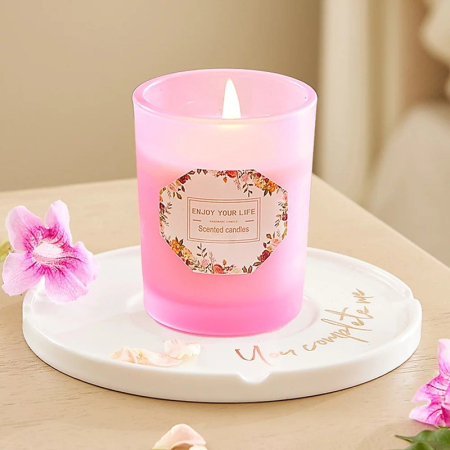 Lumanare Parfumata, , Model Pahar Roz, Aroma de Lamaie si Trandafir, din Ceara de Soia, 6.2 x 5.2 cm, Roz [2]