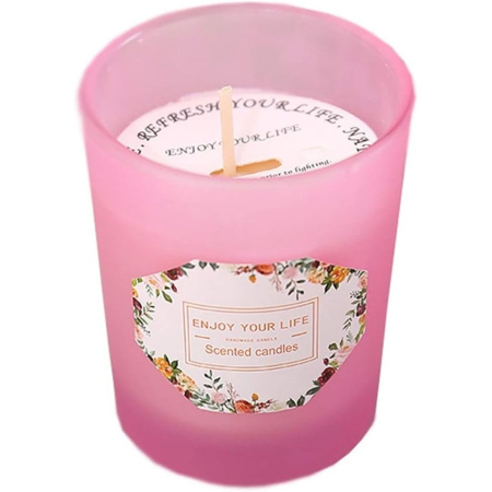 Lumanare Parfumata, , Model Pahar Roz, Aroma de Lamaie si Trandafir, din Ceara de Soia, 6.2 x 5.2 cm, Roz [5]