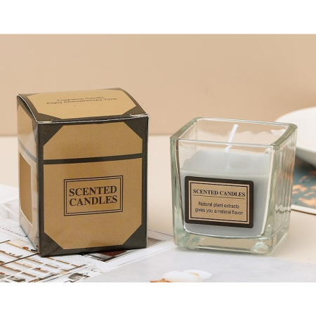 Lumanare Parfumata, , Model Pahar Transparent, cu Ulei Esential, 4.8 x 5.4 x 5.5 cm, Aroma de Chihlimbar, Gri [1]