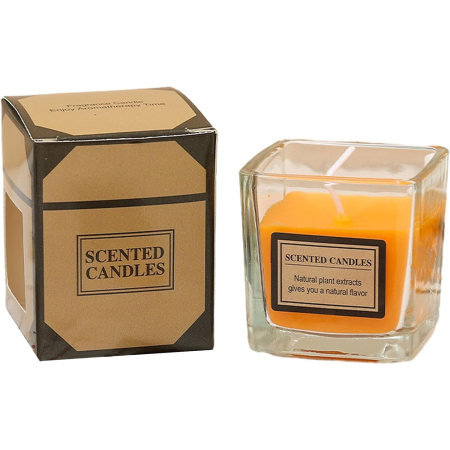 Lumanari - Lumanare Parfumata, , Model Pahar Transparent, cu Ulei Esential, 4.8 x 5.4 x 5.5 cm, Aroma de Portocala, Portocaliu