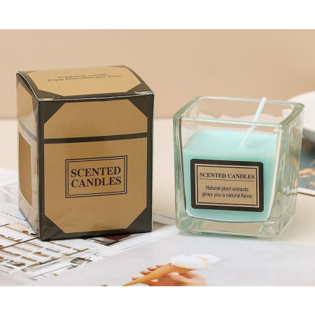 Lumanare Parfumata, , Model Pahar Transparent, cu Ulei Esential, 4.8 x 5.4 x 5.5 cm, Aroma Oceanica, Albastru [2]