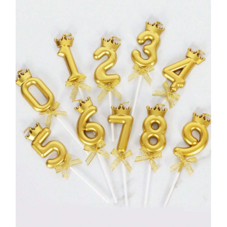 Lumanare pentru Tort Cifra 0, Model Coroana, Gold, , Party [10]
