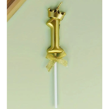 Lumanare pentru Tort Cifra 1, Model Coroana, Gold, , Party [7]