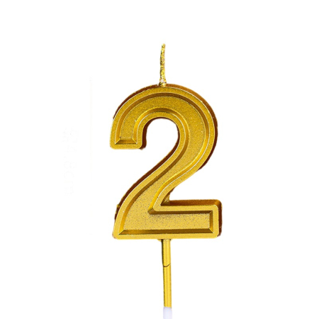 Lumanari si Toppere - Lumanare pentru Tort Cifra 2, , 4.8 cm, Aniversare, Aurie
