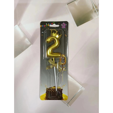 Lumanare pentru Tort Cifra 2, Model Coroana, Gold, , Party [10]