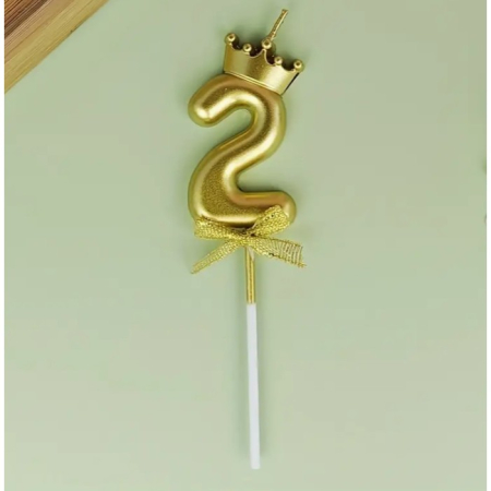 Lumanare pentru Tort Cifra 2, Model Coroana, Gold, , Party [8]