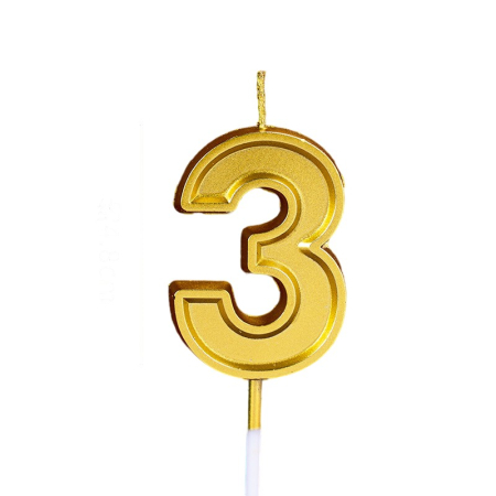 Lumanari si Toppere - Lumanare pentru Tort Cifra 3, , 4.8 cm, Aniversare, Aurie