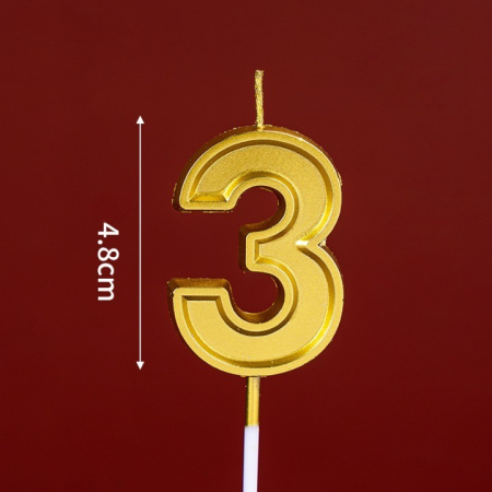 Lumanare pentru Tort Cifra 3, , 4.8 cm, Aniversare, Aurie [1]
