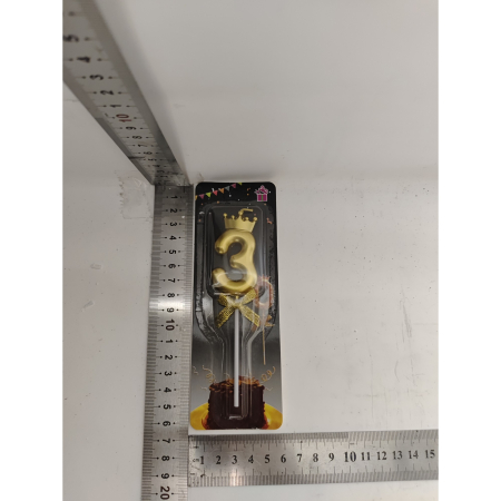 Lumanare pentru Tort Cifra 3, Model Coroana, Gold, , Party [1]