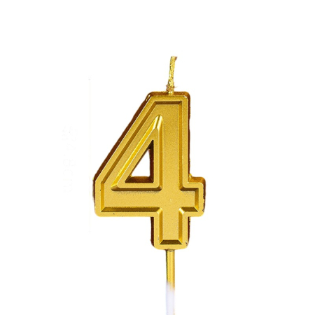 Lumanari si Toppere - Lumanare pentru Tort Cifra 4, , 4.8 cm, Anivesare, Aurie
