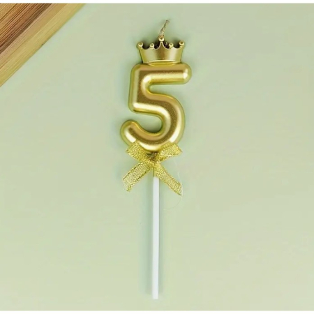 Lumanare pentru Tort Cifra 5, Model Coroana, Gold, , Party [10]