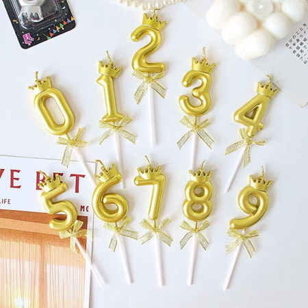 Lumanare pentru Tort Cifra 5, Model Coroana, Gold, , Party [2]