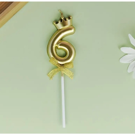 Lumanare pentru Tort Cifra 6, Model Coroana, Gold, , Party [10]