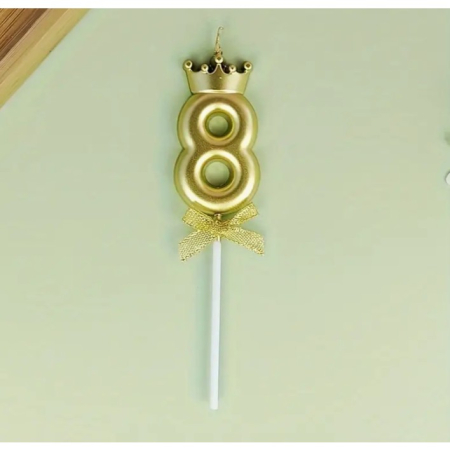 Lumanare pentru Tort Cifra 8, Model Coroana, Gold, , Party [10]