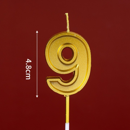 Lumanare pentru Tort Cifra 9, , 4.8 cm, Aniversare, Aurie [1]