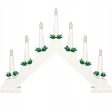 Lumanari decorative de Craciun, stand de lemn, 7 becuri tip LED, culoare alba [10]