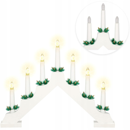 Lumanari decorative de Craciun, stand de lemn, 7 becuri tip LED, culoare alba [6]