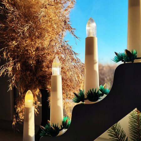 Lumanari decorative de Craciun, stand de lemn, 7 becuri tip LED, culoare alba [3]