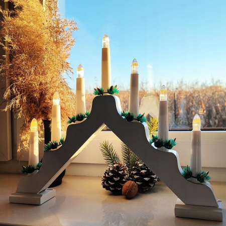 Lumanari decorative de Craciun, stand de lemn, 7 becuri tip LED, culoare alba [2]