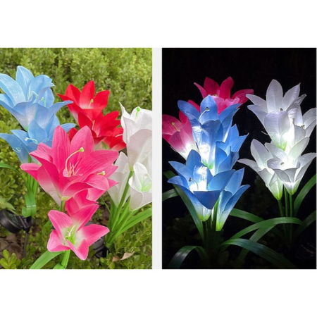 Lumina solara LED tip Crin cu 4 flori, inaltime 80 cm, pentru gradina,  [1]