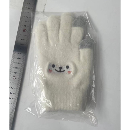 Manusi Dama, , Model Fata Zambitoare, Functie Touchscreen (ecran tactil), Material Lana Brodata, Manseta Elastica, Interior Pufos, Marime Universala, Alb [7]