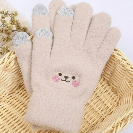 Manusi Dama, , Model Fata Zambitoare, Functie Touchscreen (ecran tactil), Material Lana Brodata, Manseta Elastica, Interior Pufos, Marime Universala, Bej [2]