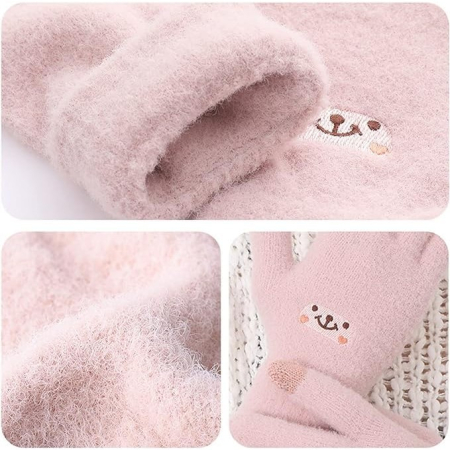 Manusi Dama, , Model Fata Zambitoare, Functie Touchscreen (ecran tactil), Material Lana Brodata, Manseta Elastica, Interior Pufos, Marime Universala, Roz [5]