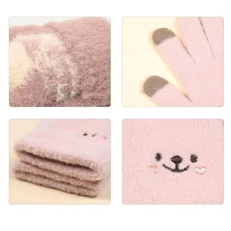 Manusi Dama, , Model Fata Zambitoare, Functie Touchscreen (ecran tactil), Material Lana Brodata, Manseta Elastica, Interior Pufos, Marime Universala, Roz [2]