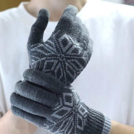 Manusi de Barbat, , Model Fulg, Functie Touchscreen (ecran tactil), Material Acril Tricotat, Manseta Elastica, Interior Catifelat, Marime Universala, Gri [6]