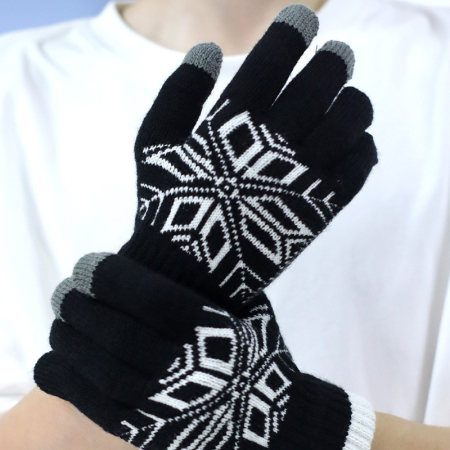 Manusi de Barbat, , Model Fulg, Functie Touchscreen (ecran tactil), Material Acril Tricotat, Manseta Elastica, Interior Catifelat, Marime Universala, Negru [6]