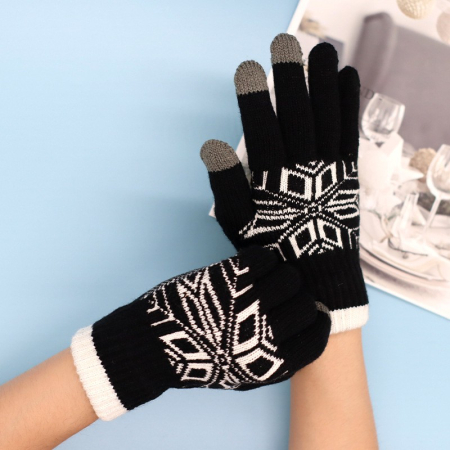 Manusi de Barbat, , Model Fulg, Functie Touchscreen (ecran tactil), Material Acril Tricotat, Manseta Elastica, Interior Catifelat, Marime Universala, Negru [5]