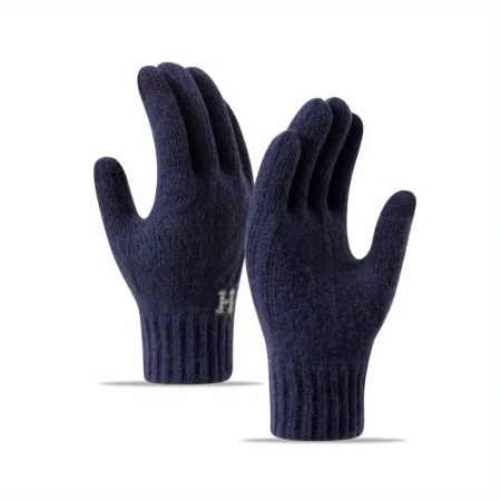 Manusi de Barbat, , Model H, Functie Touchscreen (ecran tactil), Material Acril Tricotat, Manseta Elastica, Interior Catifelat, Marime Universala, Albastru Marin [2]